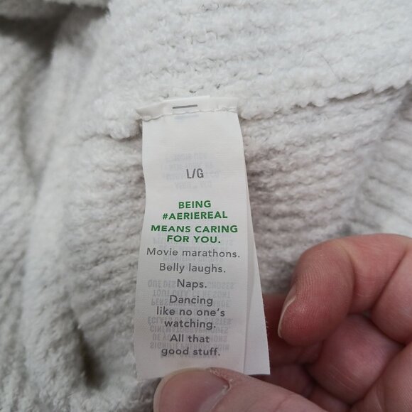 Aerie Waffle Knit Sweater Pullover Large Cotton Cozy Casual Off White Gray - Picture 6 of 9